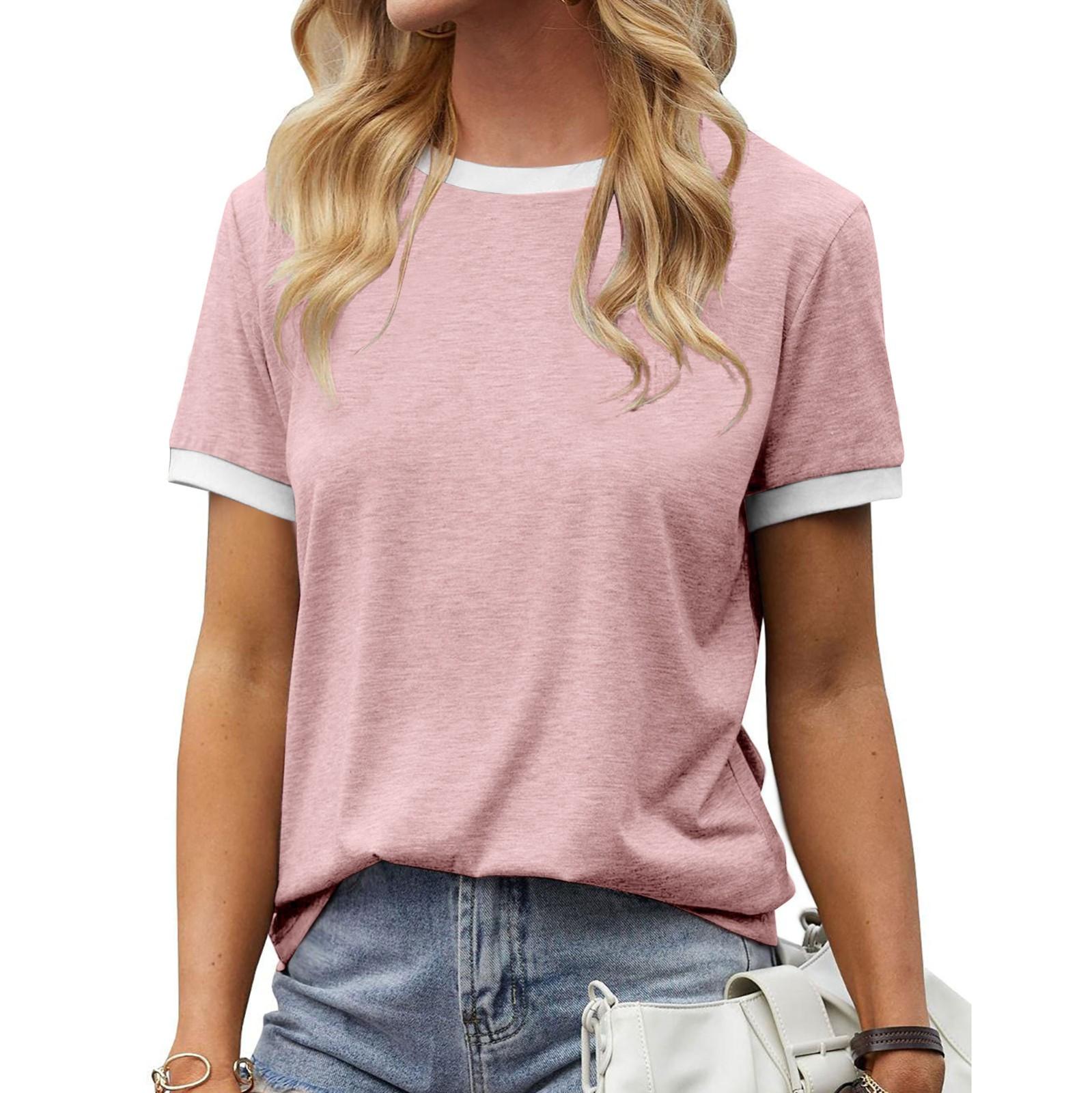 

Женская летняя повседневная рубашка с круглым вырезом, белая, контрастная, с коротким рукавом XXL