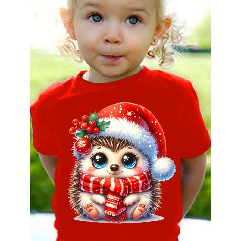 Kids Clothes Cute Animals Printing Christmas T-Shirt Festive Short Sleeve Boys Girls Clothes 2-14Y Christmas Gift Child Top Tee