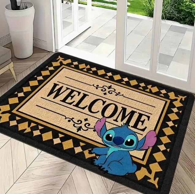 1pc Stitch The Movie Welcome Doormat Non-Slip Vibrant Floral Design Machine Washable Easy Clean Home Decoration Children Carpet
