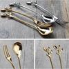 New Alloy Gold Shaped Leaves Silver Copper Coffee Forks Fork Kitchen Cutlery Dining Room Snack Bar Sweet Dinner Set 12cm