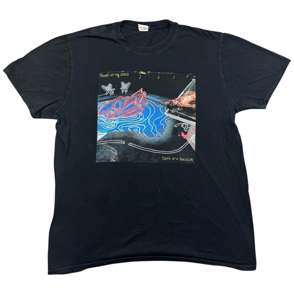Gildan T Shirt Large Men's Black Cotton Panic At The Disco Band Tee Merch Music Unisex T-Shirt