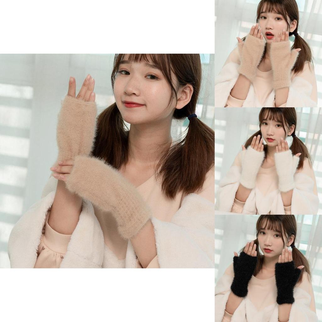 Stylish Womens Knit Faux Cashmere Winter Gloves Thick Warm Half Finger Comfort
