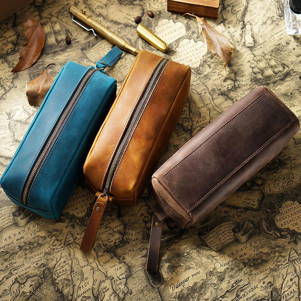 Retro Crazy Horse Leather Large Capacity Pencil Case
