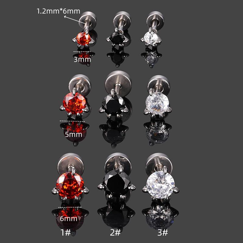 Серьга-гвоздик из нержавеющей стали 316L с цирконом в виде когтя дракона - Красный, Черный, Белый 3mm