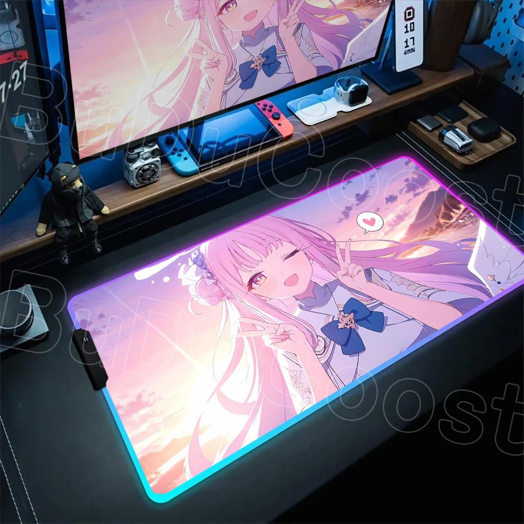 RGB Blue Archive Kawaii Misono Mika Mousepad PC Gaming Accessories Desk Mat Non-Slip Rubber Cool Light LED Office Work Mousepad