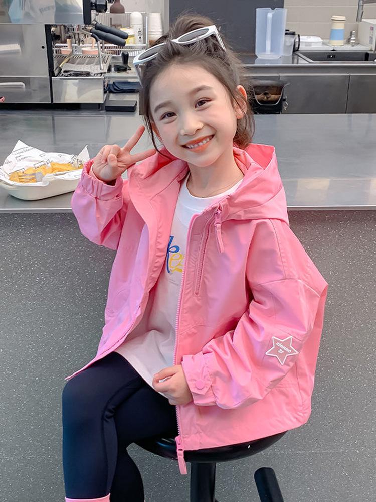 Girls' Spring & Autumn Hooded Windbreaker 2025 - Fashionable, Casual Children's Coat