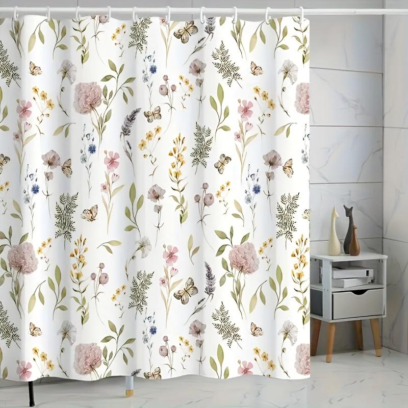 Waterproof Botanical Floral Shower Curtain Bathroom Decor Cottagecore Style Print Nature Garden Washable 180x180cm