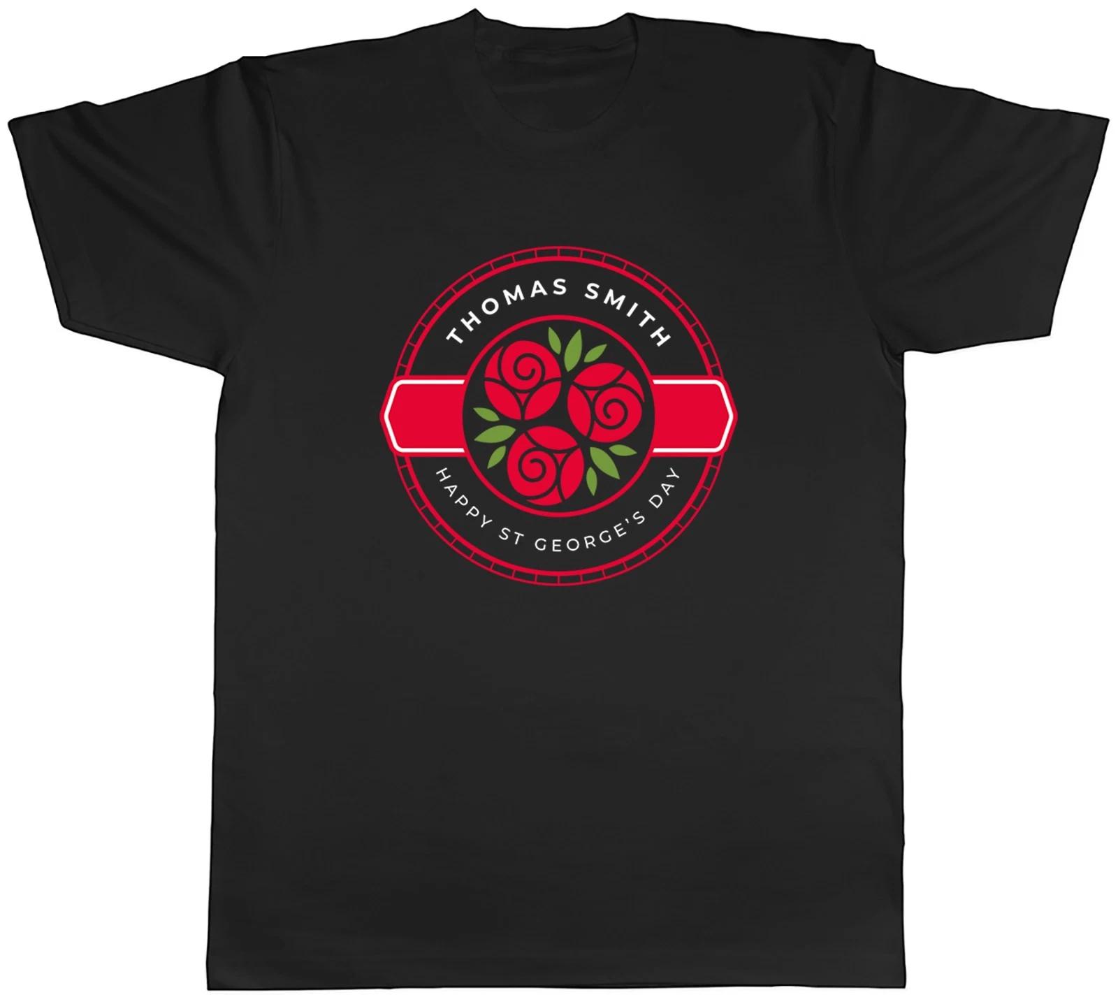 Personalised Happy St George s Day Rose Badge Mens T-Shirt Tee Gift Top L