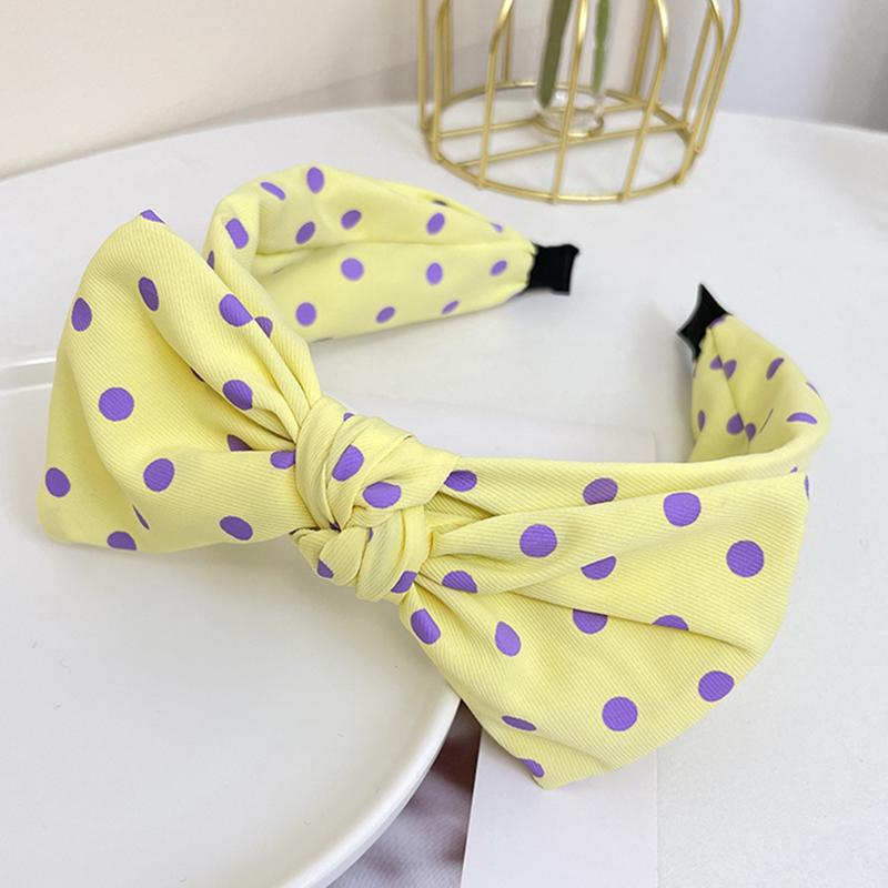 Versie Met Polka Dot Strik Stof Haarband Damesmode Klassiek Zoet En Schattig Vierkant Konijnenoren Hoofdband Met Brede Rand geel