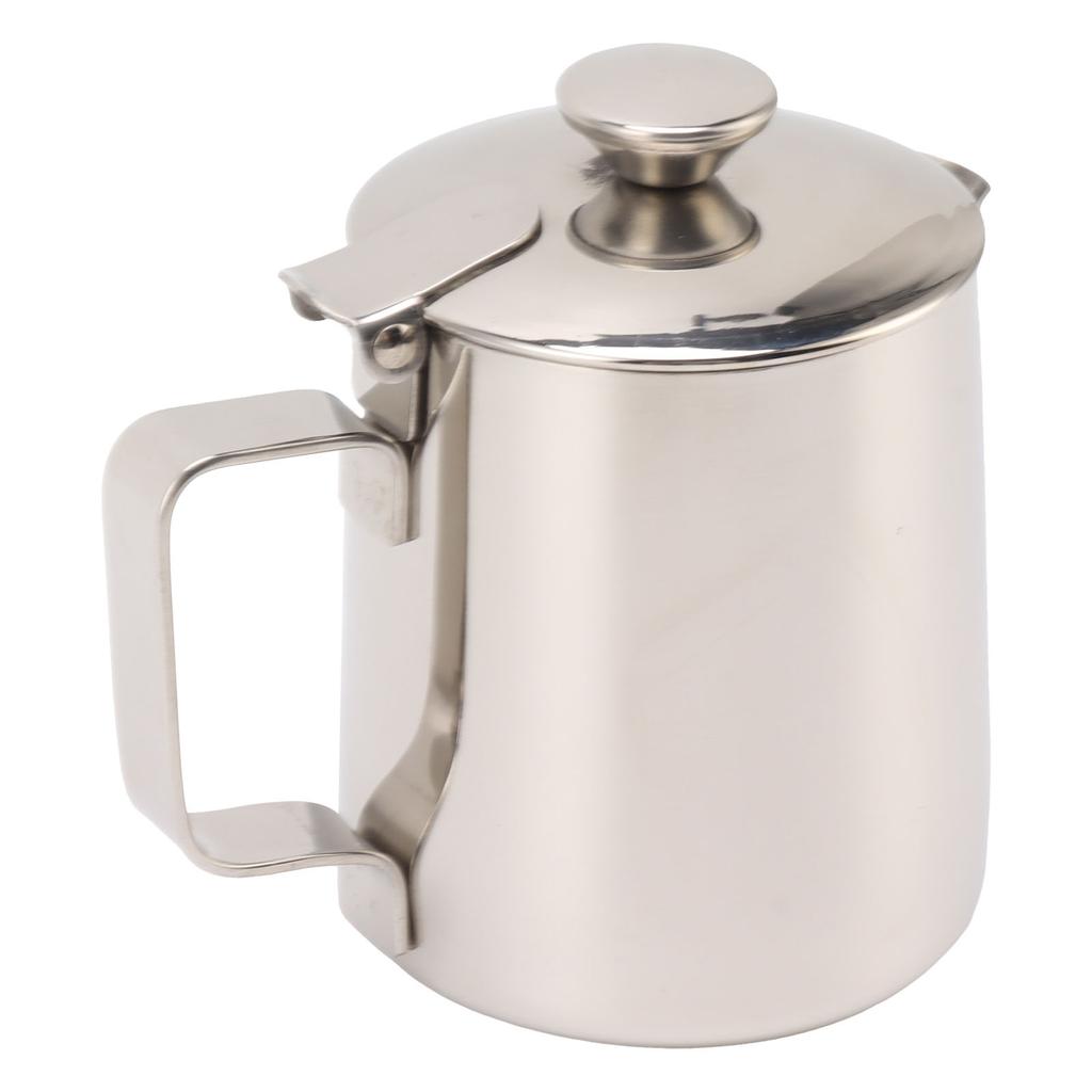 Stainless Steel Milk Frothing Pitcher Cappuccino Pitcher Coffee Foam Container With Lid 600ml