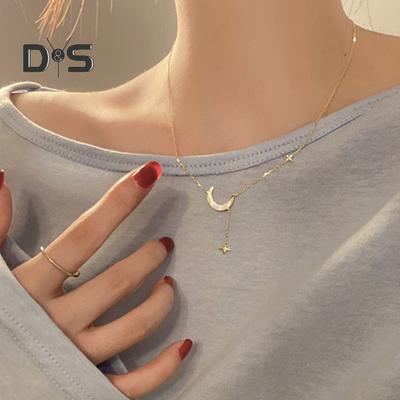 Crescent Moon Necklace Tiny Moon Star Necklace Dainty Necklace Gold Star Choker Pendant Necklace for Women Girls Delicate Minimalist Jewelry