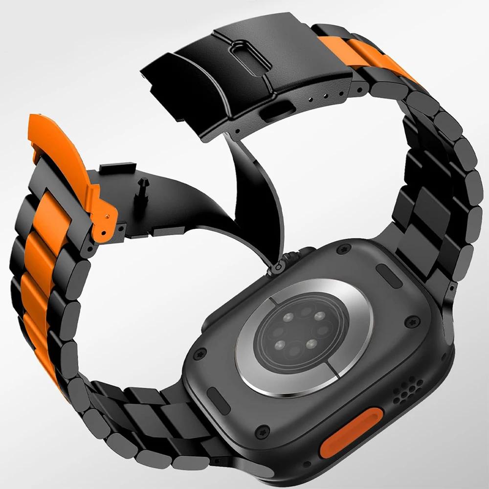 Black Orange Band for Apple Watch Ultra 49mm Series 10 46mm Luxury Men Wristband for Series 9 8 7 6 5 4 SE 49mm 46mm 45mm 44mm