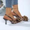 Fashion Sexy Big Flower Sling Back Pumps Women 2025 Summer Thin High Heels Shoes Women Leopard Pointed Toe Nightclub Shoes Size 35-43