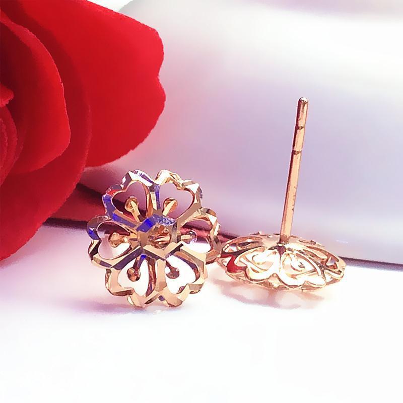 Purple Gold Hollow Flower Stud Earrings Women'S Small Temperament Colored Gold Plated Rose Gold Earrings