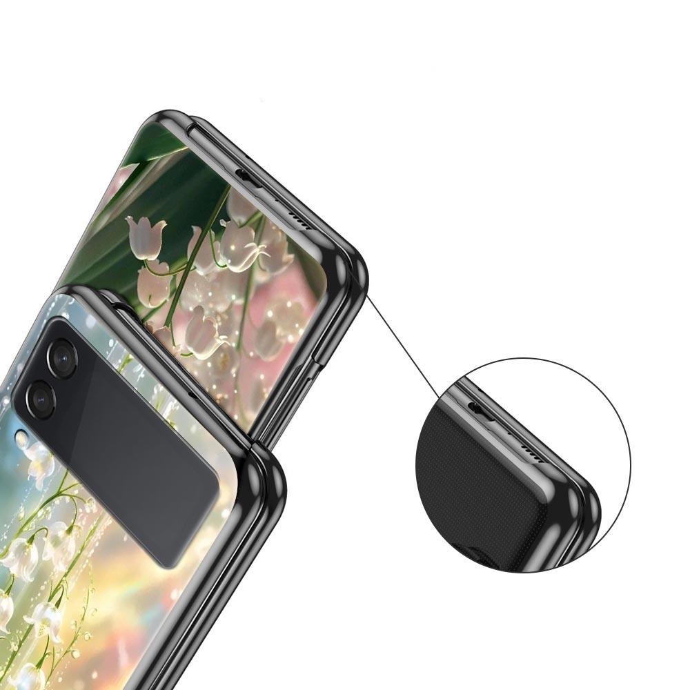 Maiglöckchen Klar Floral Hart-PC Handyhülle Für Samsung Galaxy Z Flip 7 6 5 4 Schwarze Abdeckung Für Galaxy Z Flip3 Faltbare Tasche