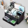 KINGFOM Desk Organizer with Drawer, Multifunctional Pen Holder for Desk, Desk Organizer and Accessories for Home Office, 5 Compartments (Black)