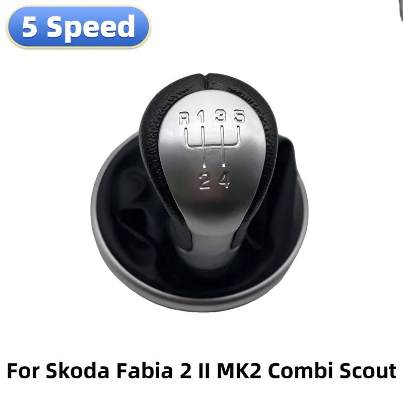 5 Speed Gear Shift Lever Knob Stick Head With Leather Boot Cover For Skoda Fabia 2 II MK2 Combi Scout 2007 2008 2010 2011 2012