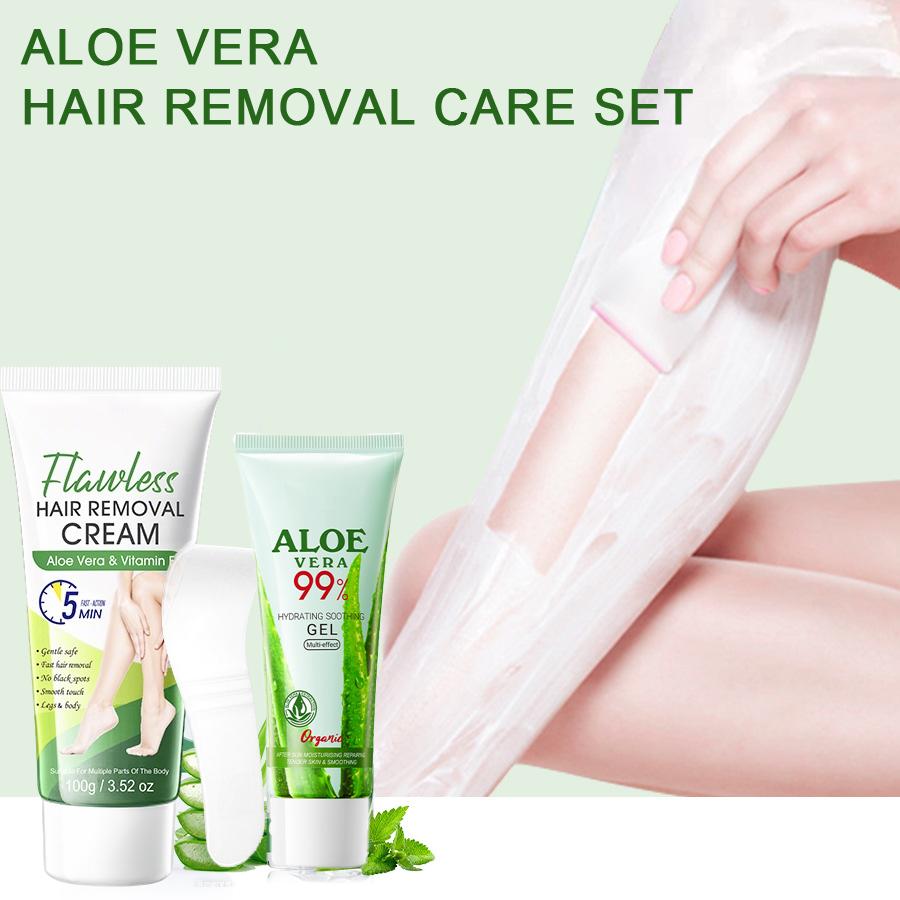 Aloe Vera Hair Removal Cream & Soothing Gel Set – Gentle 5Min Hair Removal for Arms, Legs,Underarms, No Residue, No Black Dots, Smooth Skin Care