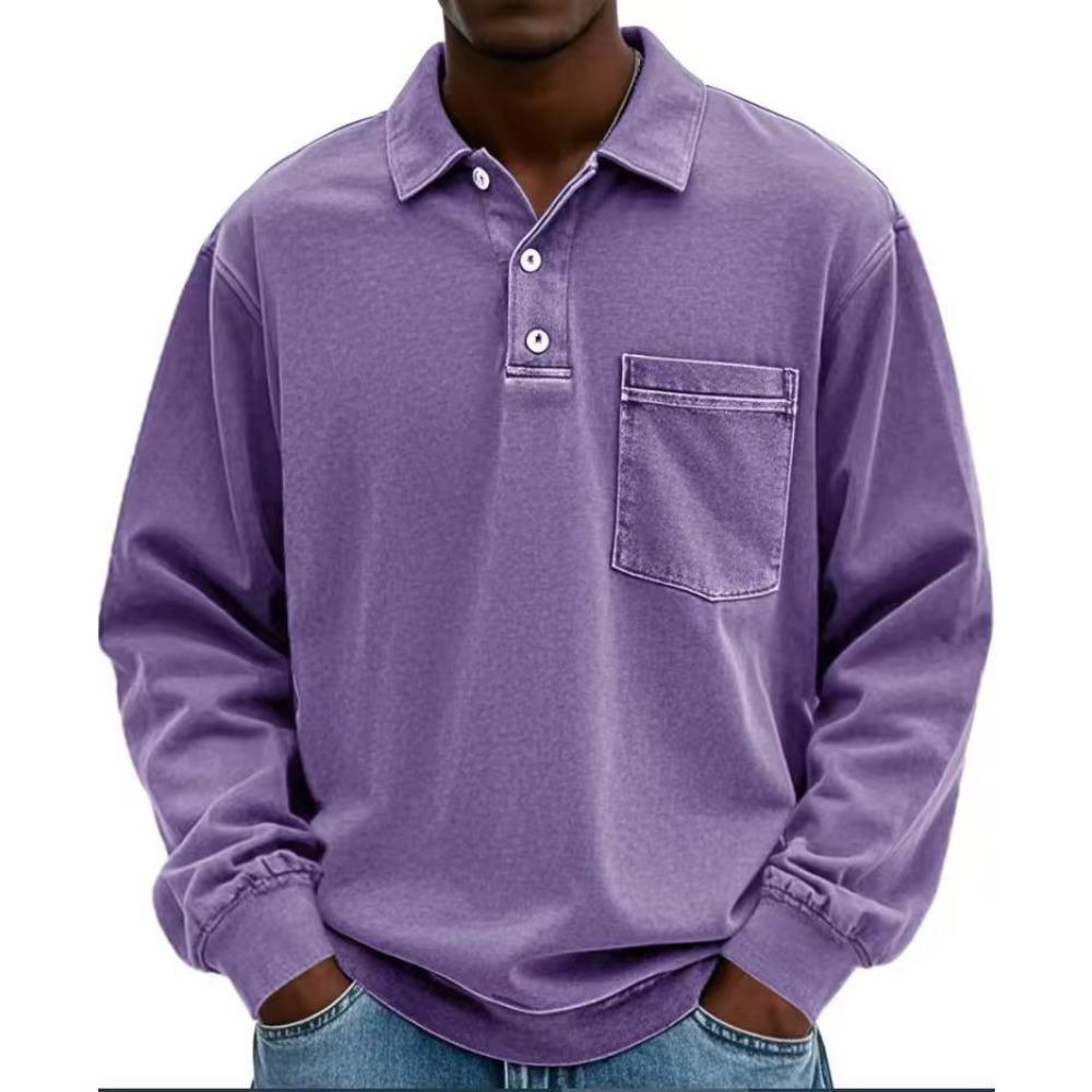 New men's long-sleeved shirt casual versatile simple loose button-down polo shirt
