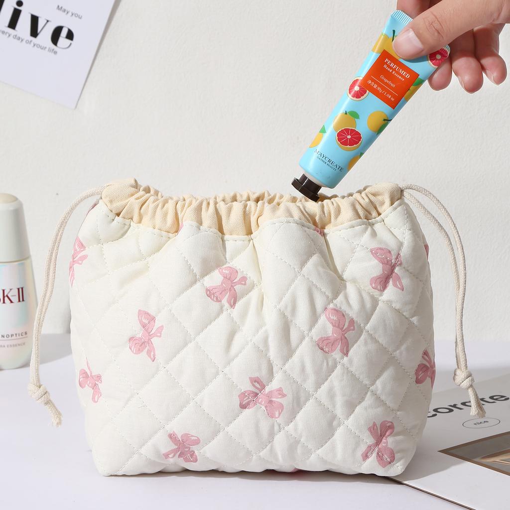 Ladies' Cotton Makeup Bag Embroidered Drawstring Storage Bag Travel Cosmetic Bags Large Capacity Hanging Toiletry Storage Bag