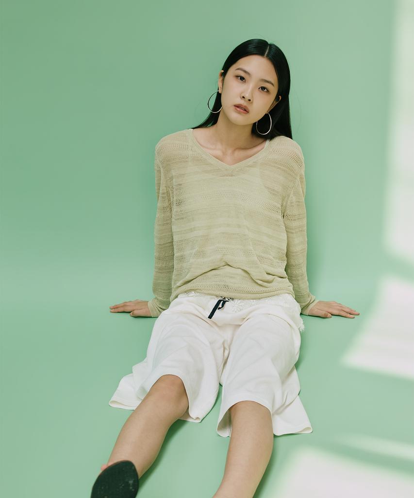 Diale Choir Linen V-Neck Knit - Green