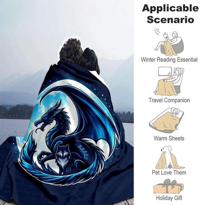 1pc Dragon Wolf Printing Lightweight Flannel Blanket, Comfortable and Warm Blanket, for Camping Sofa Bed and Couch Office, in All Seasons
