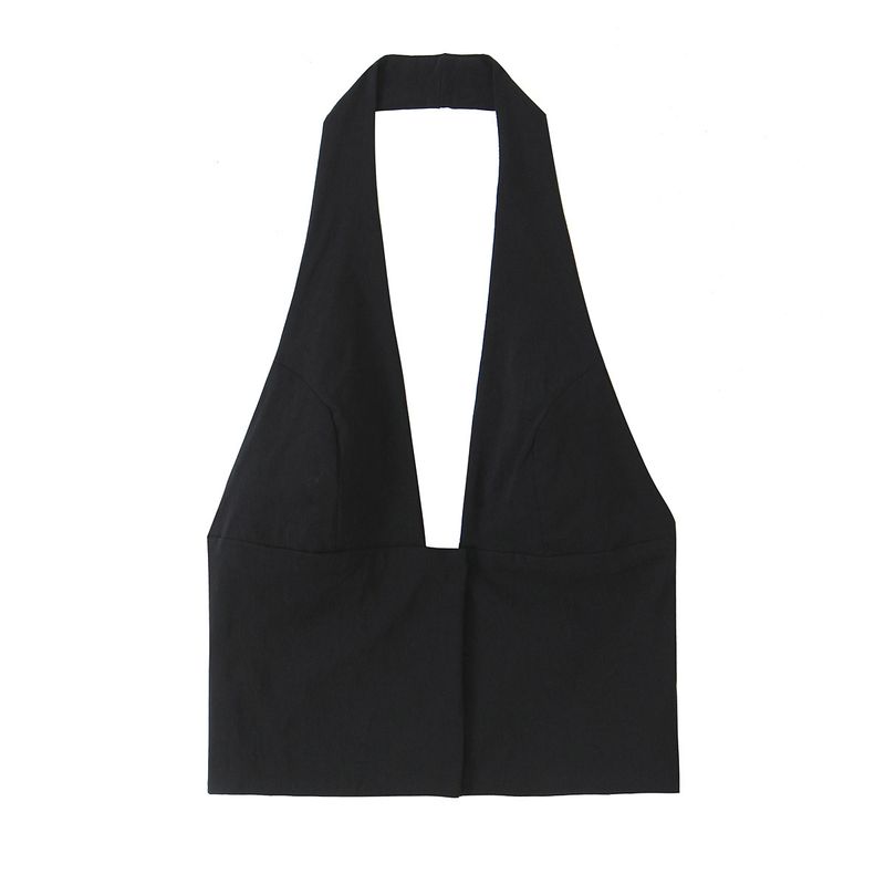 Kaslead New Arrival Women's Clothing Fashion Style Fashion Minimalist Stretch Hanging Collar Tops 0085339