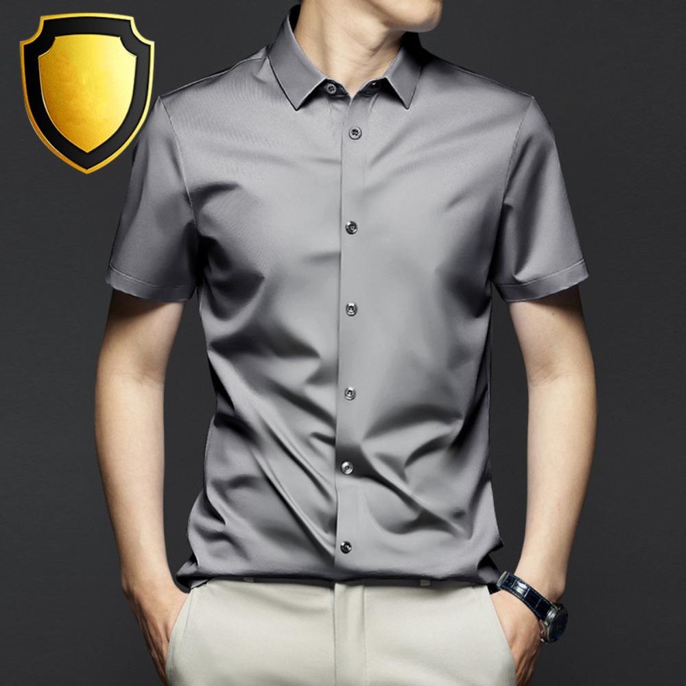 

Новые эластичные мужские рубашки против морщин с коротким рукавом, приталенные социальные деловые блузки-рубашки для мужчин 6XL 40 светло-серый