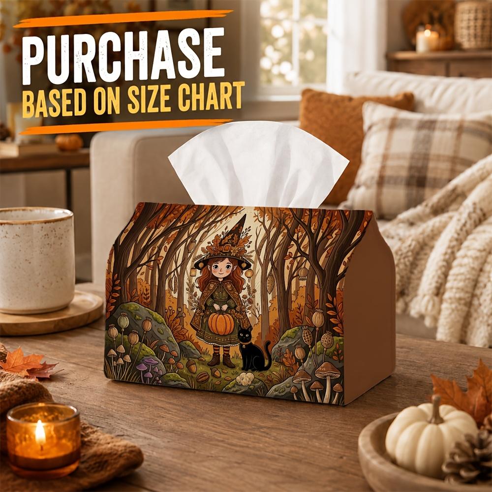 1pc Anime Fantasy Autumn Tissue Box - Witch Figure Black Cat Pumpkin Napkin Storage Box, Fits Rolls, Facial Tissues And Single Sheets, Multi-Functiona