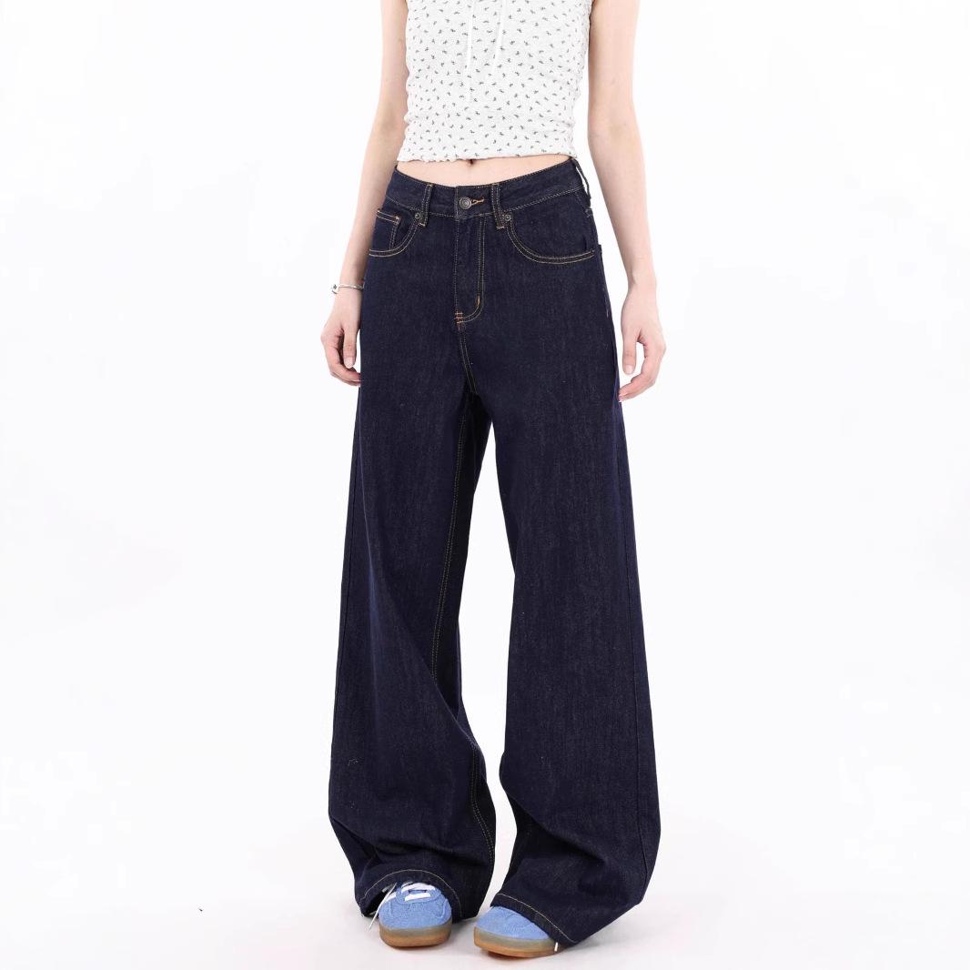 

Unisex High-Waist Dark Blue Retro Wide-Leg Jeans: Loose-Fit, Floor-Length Casual Trousers XXL темно-синього кольору