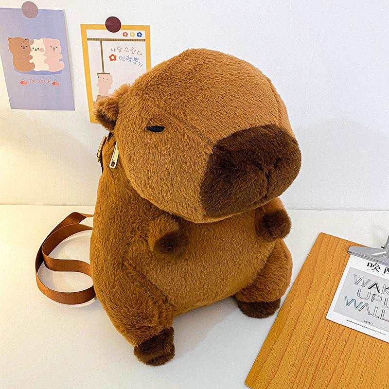 Adorable Capybara Backpack with Leash Fluffy Capybara Stuffed Animals Doll Backpacks Leash Casual Bag for Kids Girls Women