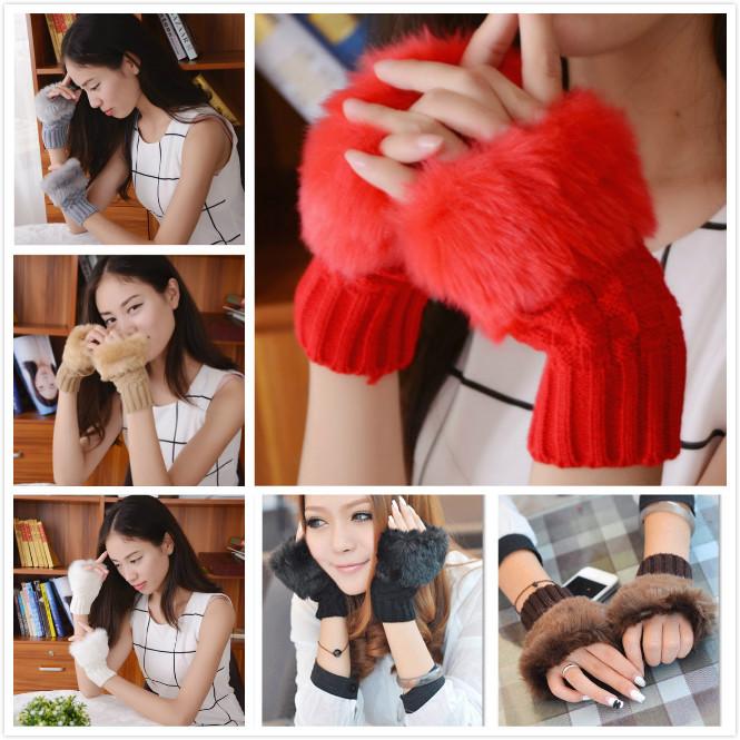 Winter Warm Gloves For Women With Knit Fabric And Half Finger Design