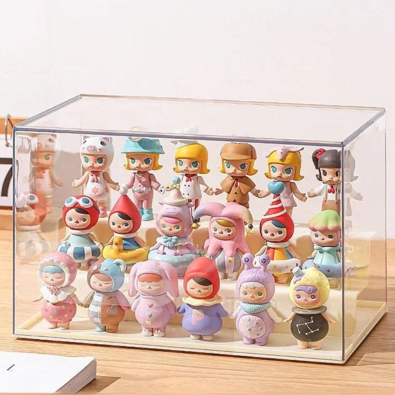 Action figures storage box, portable organizer acrylic transparent display cabinet, stackable dustproof case for dolls models