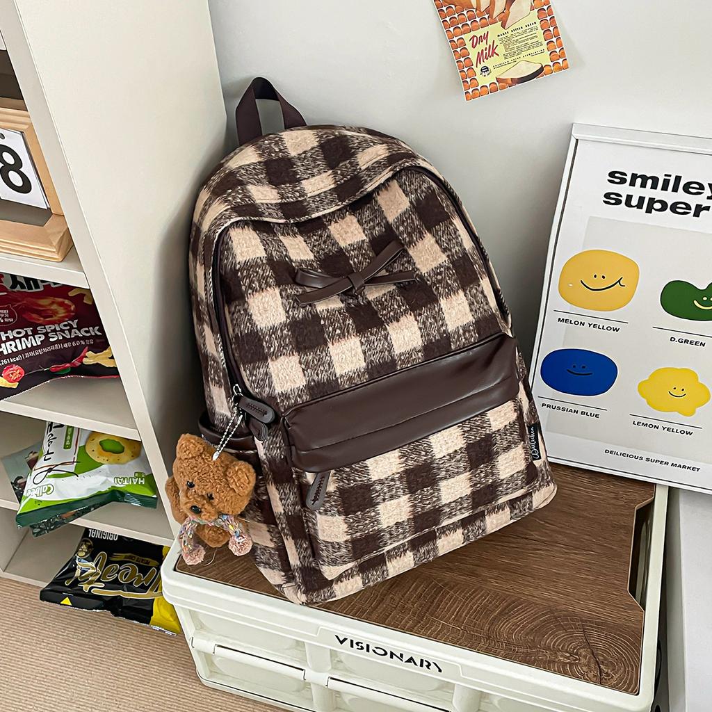 Schoolbag Japanese retro schoolbag college student fashion backpack plaid backpack simple large capacity high school computer