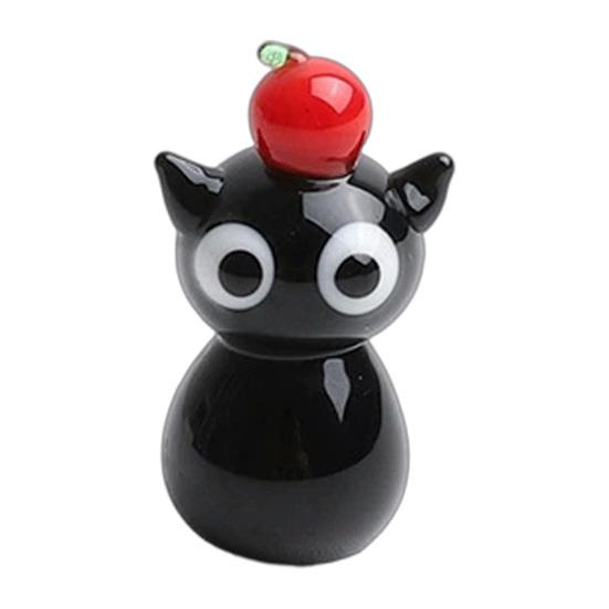 Glass Black Cat Miniature Tiny Colored Glass Cat Ornament Cute Mini Kitty Figurine for Desktop Bookshelf Fairy Garden Micro Landscape Decor