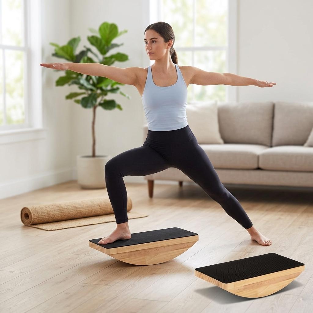 Natural Wooden Yoga Balance Board Anti Slip Surface for Core Training Indoor Outdoor Home Exercise Adults
