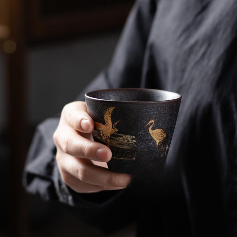 Silver Spot Black Ceramic Tea Cup Vintage Rough Ceramic Small Teacup Tea Marigold Household Ceramic Kung Fu Tea Set