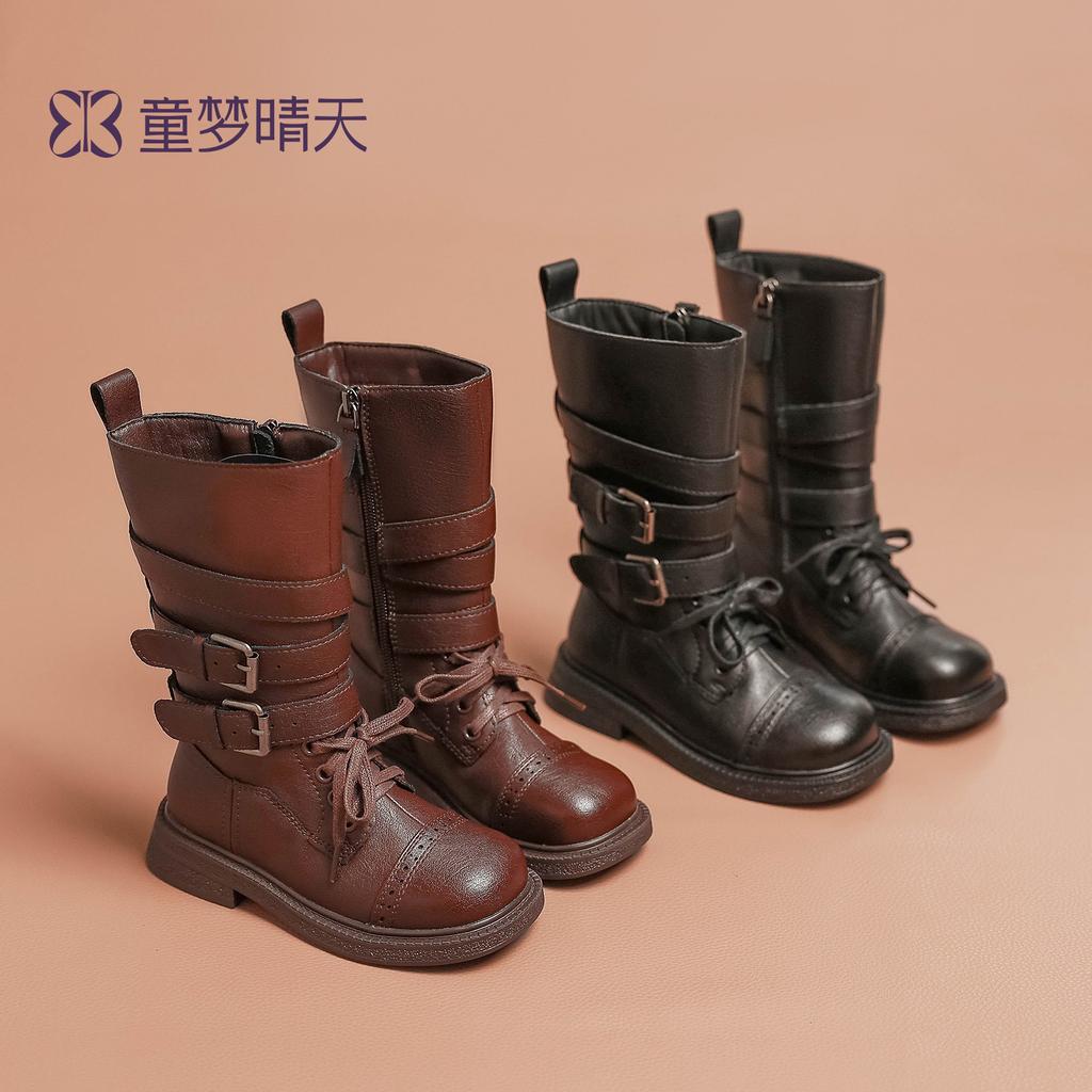 Girls Boots Children's Boots 2025 Autumn New Baby High Boots Soft Sole Little Girl Over Knee Boots Leather Boots