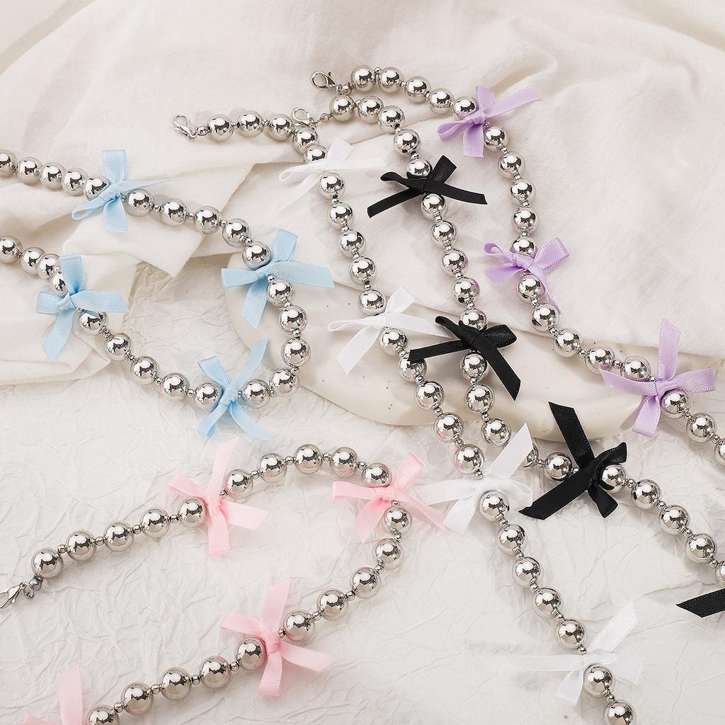 Tooxika Temperament Premium Feeling Collarbone Chain Spice Girl Style Bowknot Beaded Necklace