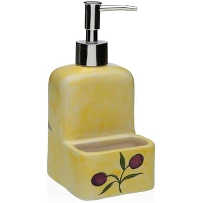 Distributeur de savon - VERSA - Dolomite Olive - Céramique - ABS - 9 x 18,5 x 8 cm