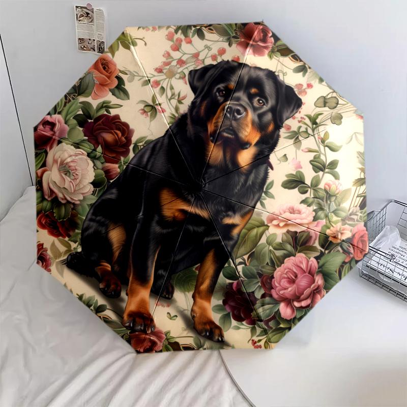 Dog pattern, automatic folding umbrella, portable and foldable design, 8 ribs, a Christmas or birthday gift.