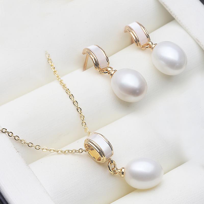 

Real Natural Freshwater Pearl Necklace Earrings Set,925 Silver Set of Earrings With Pearls Wife Mother Birthday Gift Pink White