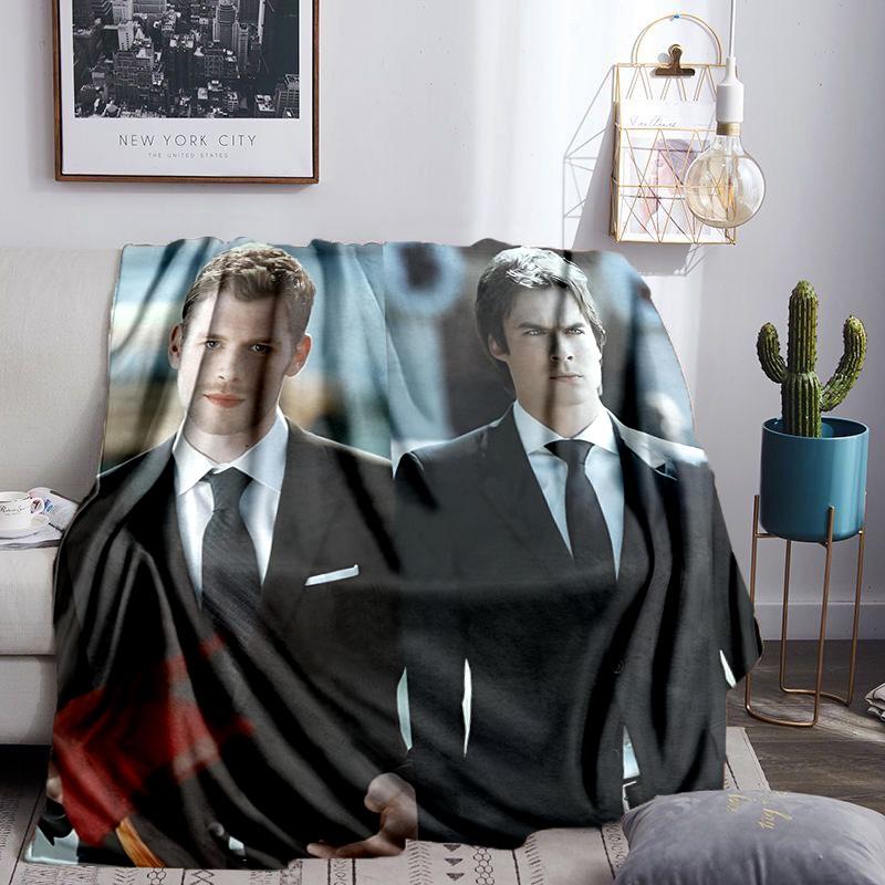 Two Men In Suits Damon Throws Blanket Flannel Blankets Plush for Couch Bed Gifts for Men Women Travel Picnic Blanket Christmas Fan Gifts