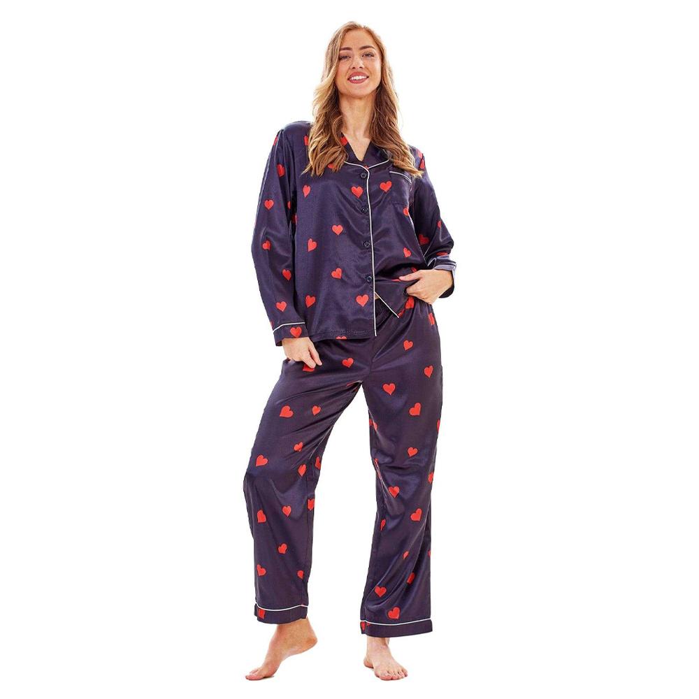 Keanu Womens/Ladies Hearts Satin Long Pyjama Set