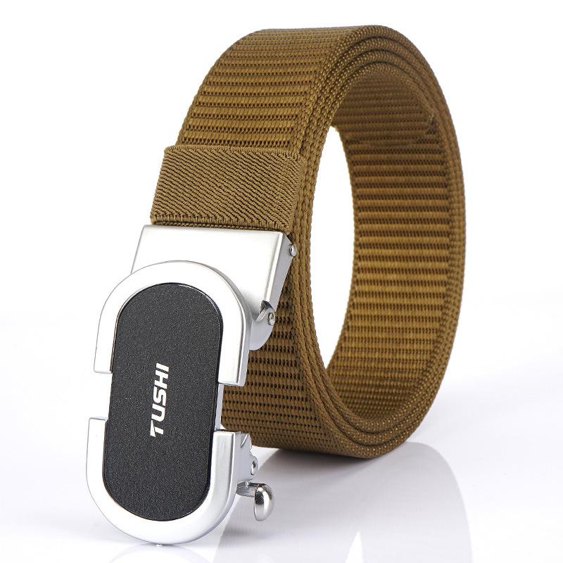 New Men'S Commuting Belt With Automatic Buckle Nylon Waistband, Outdoor Leisure Versatile Double-Layer Thick Belt