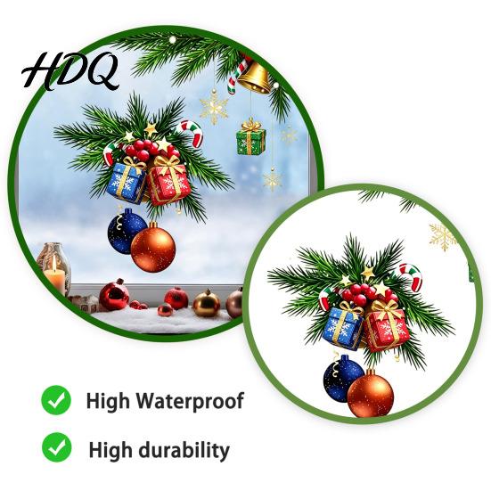 Easy Peel Wall Decals Christmas Window Clings Xmas Ball Gift Box with Pine Branch Holiday Balcony Glass Art Bell Snowflake Reusable Static