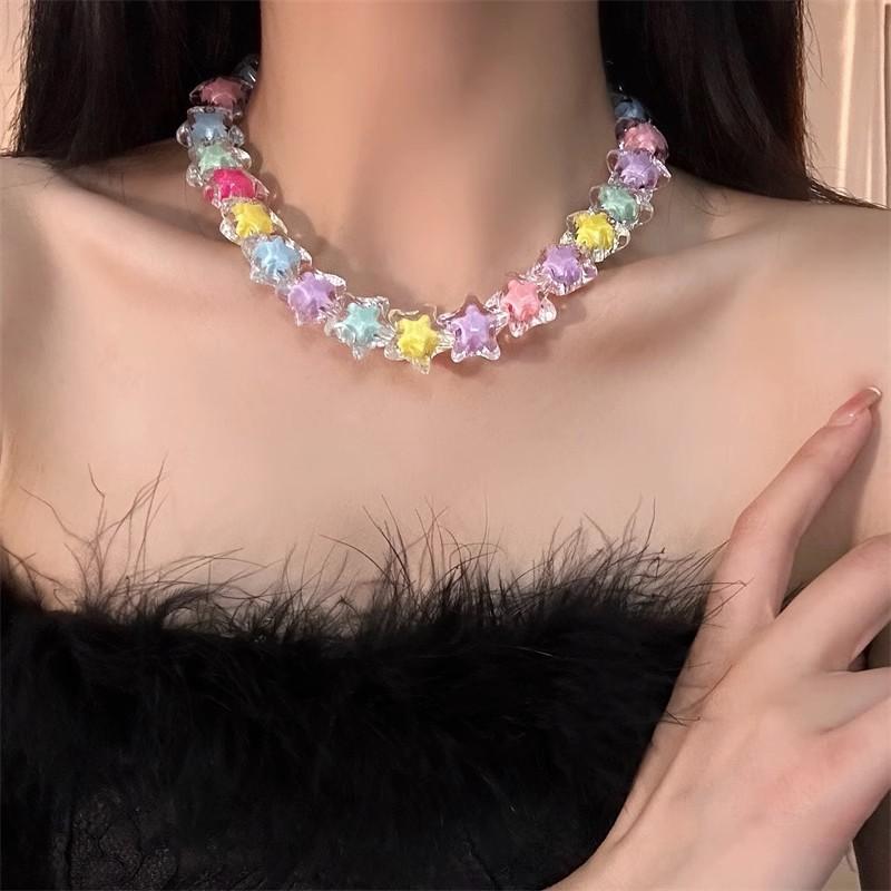 

Ожерелье из бисера со звездами ярких цветов, дофамин, универсальная цепочка на ключицу для милой и горячей девушки