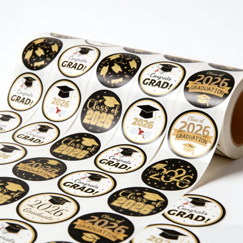 500Pcs/Set 2026 Graduation Stickers Gold Foil Round Adhesive Labels Sticker Graduation Party Gift
