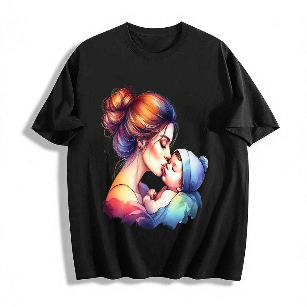 Mother And Baby Loving Kiss Print Casual Family Matching T-Shirt Pure cotton T-shirt XXS