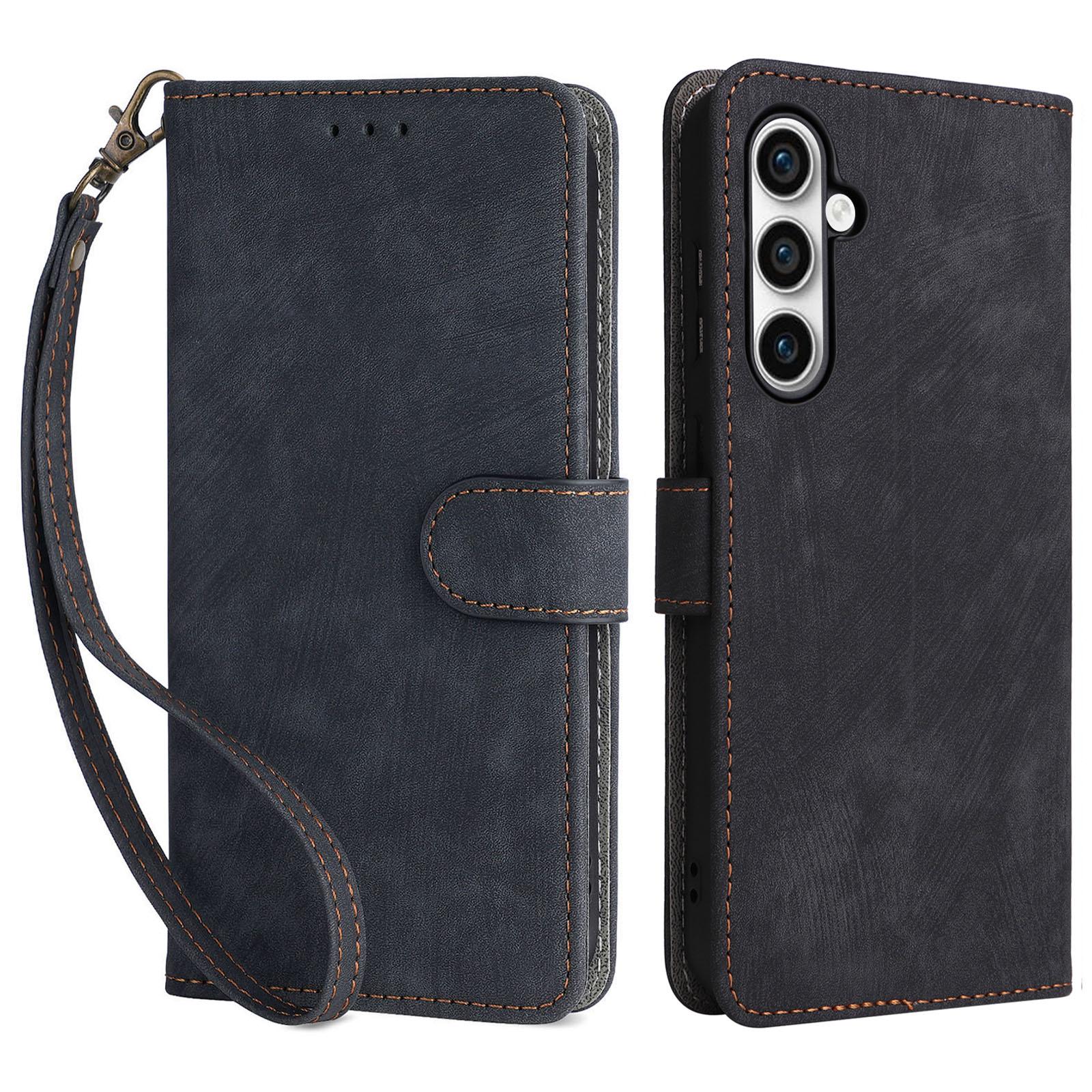 

For Samsung Galaxy S23 FE RFID Blocking Wallet Stand PU Leather Case Cell Phone Cover with Strap Black